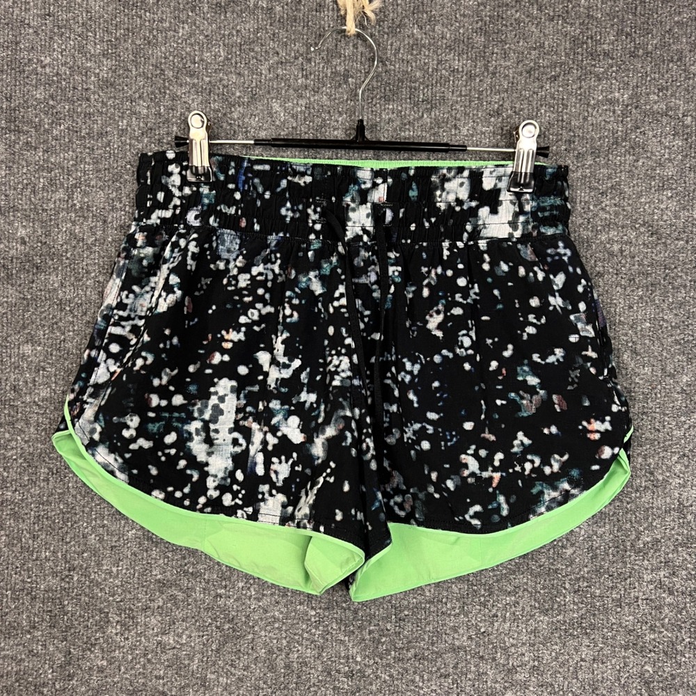 Lululemon Black Multi Speed Up HR Running Shorts Size 4 Neon Green‎ Trim